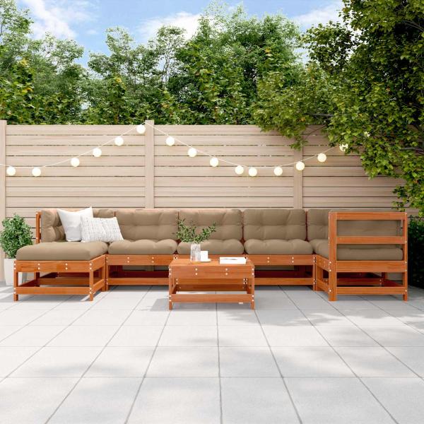 ARDEBO.de - Garten-Lounge-Set 8 Stk. Wachsbraun Massives Kiefernholz