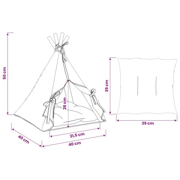 Haustier-Tipi mit Kissen Weiß 40 x 40 x 50 cm Polyester