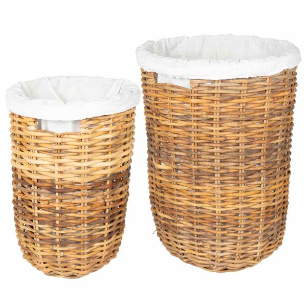 Wäschekorb mit Deckel 2 stk. Naturbraun Kubu Rattan
