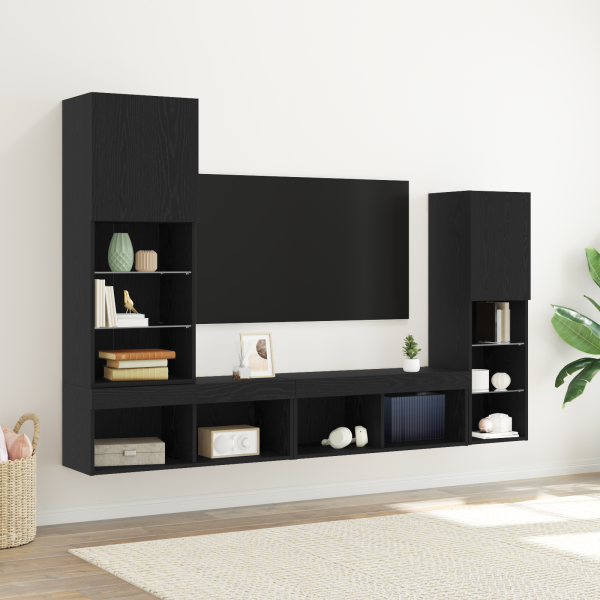 TV-Schränk 4 pcs Schwarz Eichen-Optik Holzwerkstoff