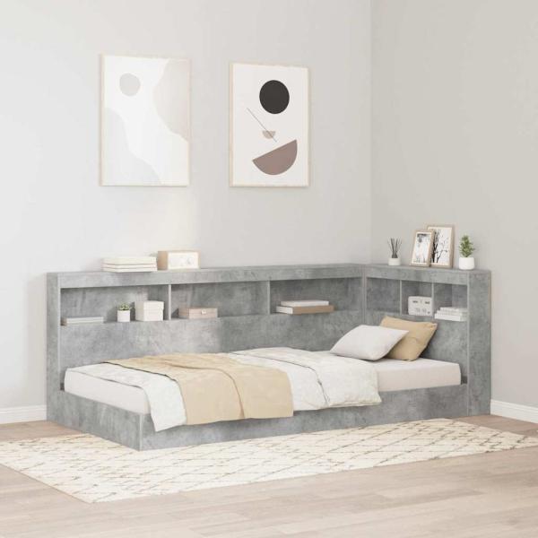 ARDEBO.de - Bücherregal-Bett mit Regal Betongrau 75 x 190 cm Holzwerkstoff