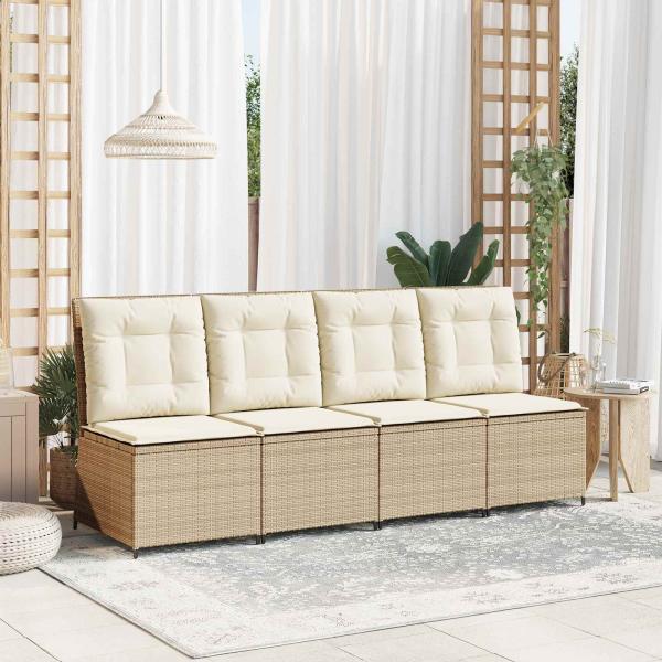 ARDEBO.de - Garten-Sofa mit Kissen Schwarz und Cremeweiß Poly-Rattan
