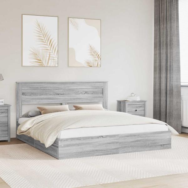 ARDEBO.de - Aufbewahrungsbett Sonoma-Grau 200 x 200 cm Holzwerkstoff