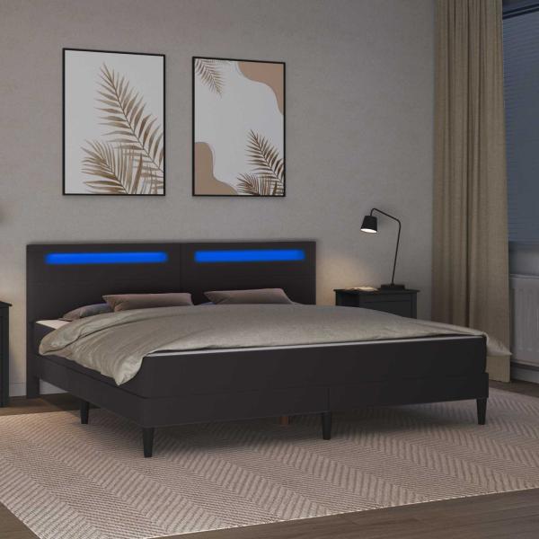 Bettgestell mit Matratze Grau 200 x 200 cm Kunstleder