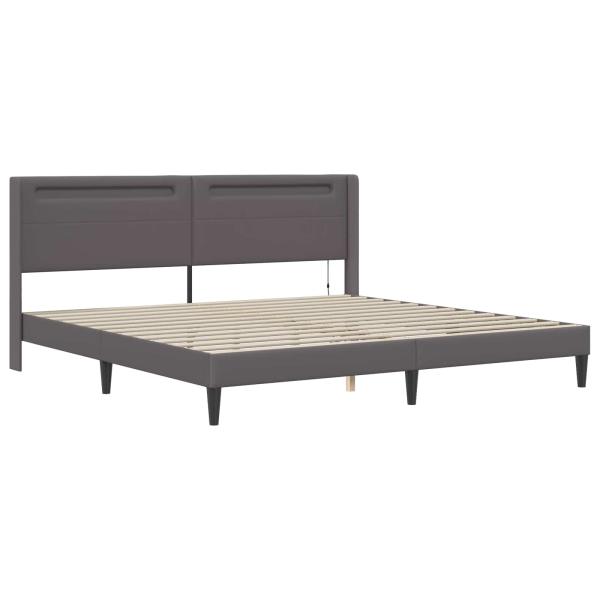 Bettgestell mit Matratze Grau 200 x 200 cm Kunstleder