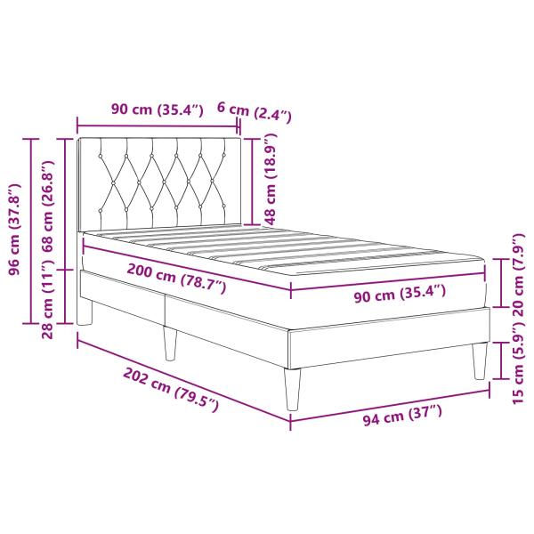 Bettgestell mit Matratze mit Kopfteil Blau 90 x 200 cm Samt