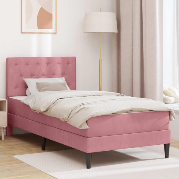 ARDEBO.de - Bettgestell mit Matratze mit Kopfteil Rosa 100 x 200 cm Samt