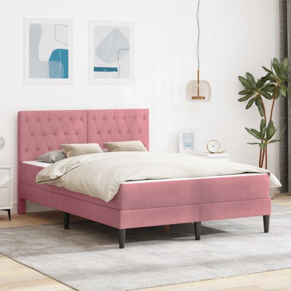 ARDEBO.de - Bettgestell mit Matratze mit Kopfteil Rosa 140 x 200 cm Samt
