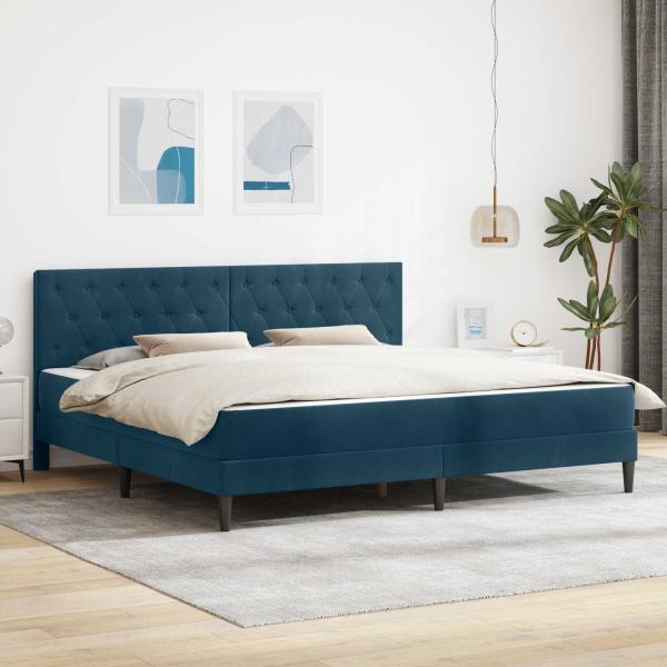 ARDEBO.de - Bettgestell mit Matratze mit Kopfteil Blau 200 x 200 cm Samt