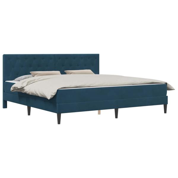 Bettgestell mit Matratze mit Kopfteil Blau 200 x 200 cm Samt