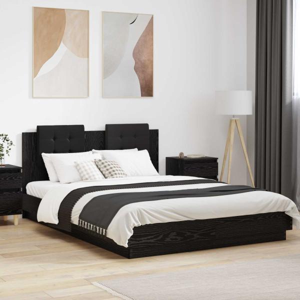 ARDEBO.de - Bettgestell mit Kopfteil Schwarz Eichen-Optik 160 x 200 cm