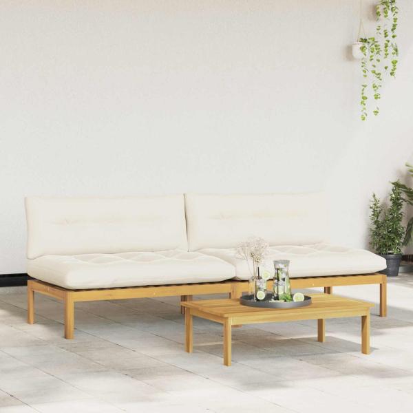 Mittelsofa Einheit Helles Akazie und cremeweiß Akazienholz