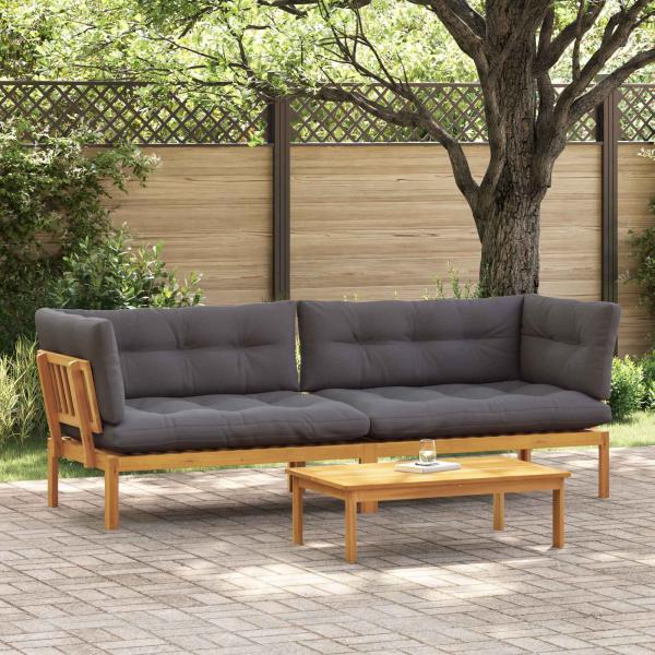 ARDEBO.de - Garten Pallet Sofa Einheiten 2 Stück Natürlich und Dunkelgrau
