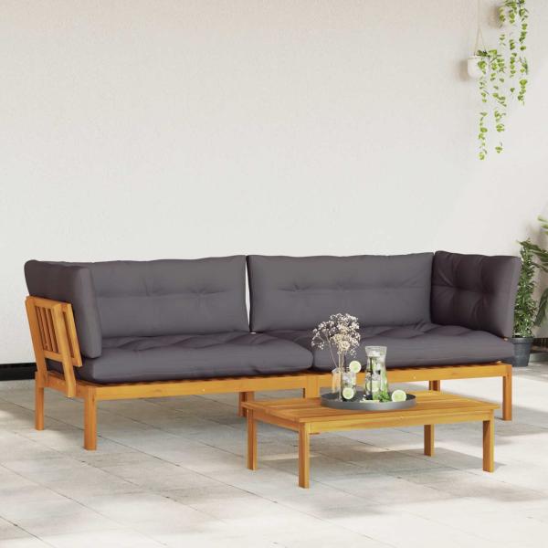 Garten Pallet Sofa Einheiten 2 Stück Natürlich und Dunkelgrau