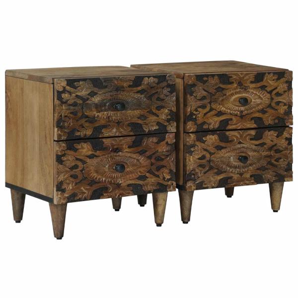 ARDEBO.de - Nachttisch 2 stk. Braun 40 x 33 x 46 cm Massivholz Mango