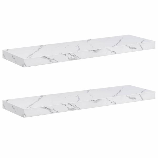 Wandregal 2 stk. Weiß Marmor 80 x 23,5 x 3,8 cm Holzwerkstoff