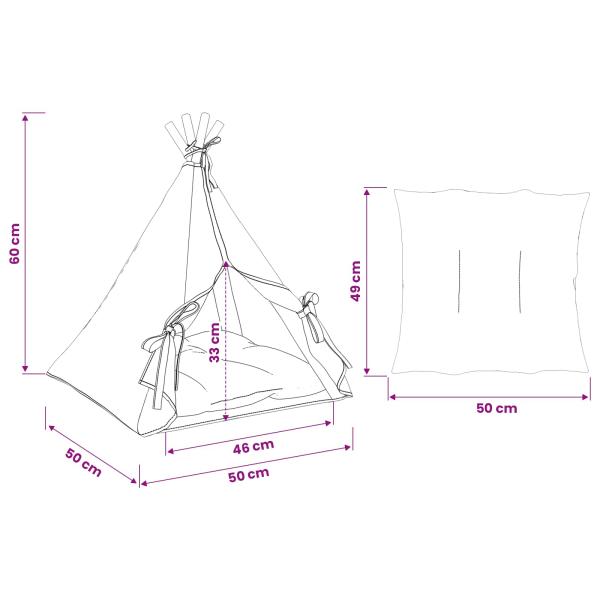 Haustier-Tipi mit Kissen Weiß 50 x 50 x 60 cm Polyester