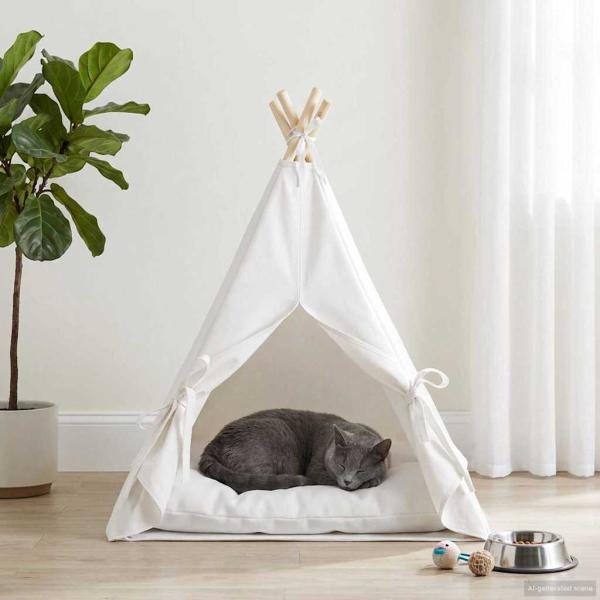Haustier-Tipi mit Kissen Weiß 60 x 60 x 70 cm Polyester