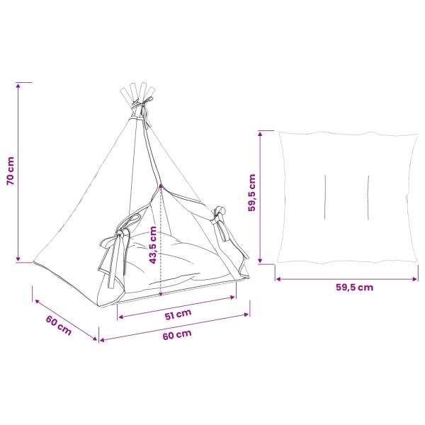 Haustier-Tipi mit Kissen Weiß 60 x 60 x 70 cm Polyester