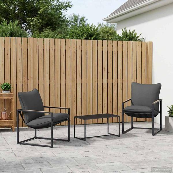 ARDEBO.de - Gartensofa-set 3 stk. Schwarz und Anthrazit Stahl
