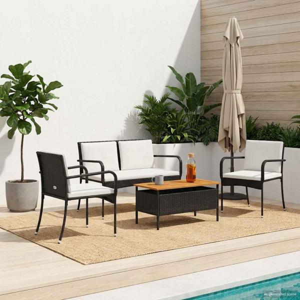 ARDEBO.de - Garten Set Schwarz Poly-Rattan
