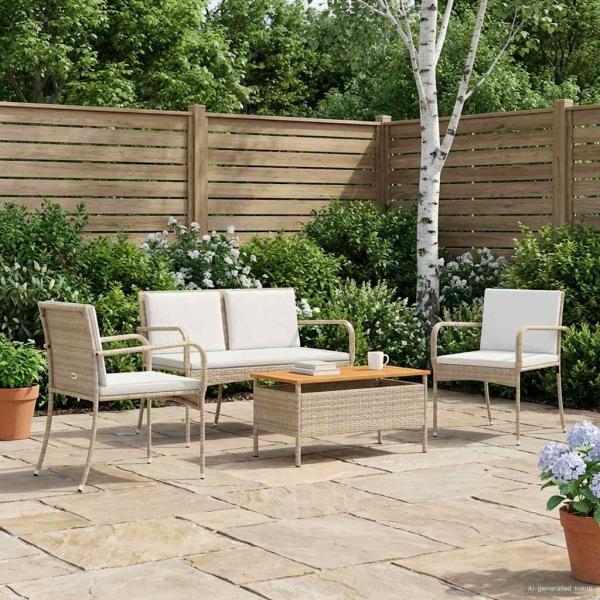ARDEBO.de - Garten Set Beige Poly-Rattan