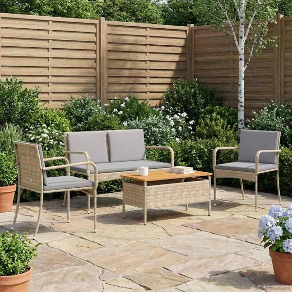 ARDEBO.de - Garten Set Beige Poly-Rattan