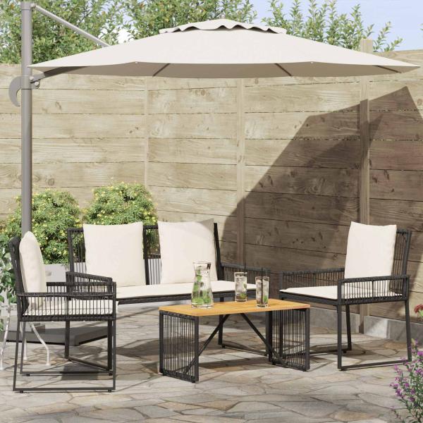 ARDEBO.de - Gartenmöbel Set 4 Stk. Schwarz und Cremeweiß Poly-Rattan
