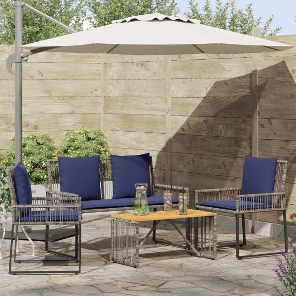 ARDEBO.de - Gartenmöbel Set 9 stk. Grau und Marineblau Poly-Rattan