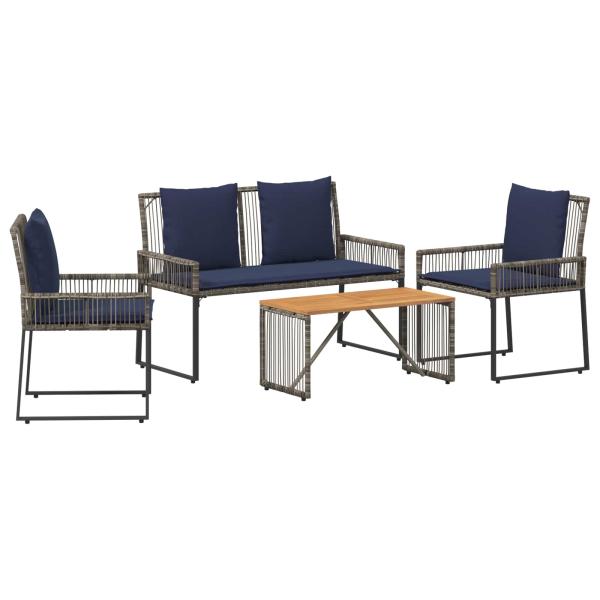 Gartenmöbel Set 9 stk. Grau und Marineblau Poly-Rattan