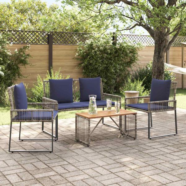 Gartenmöbel Set 9 stk. Grau und Marineblau Poly-Rattan