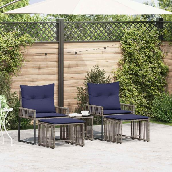 Gartenmöbel Set 11 stk. Grau und Marineblau Poly-Rattan