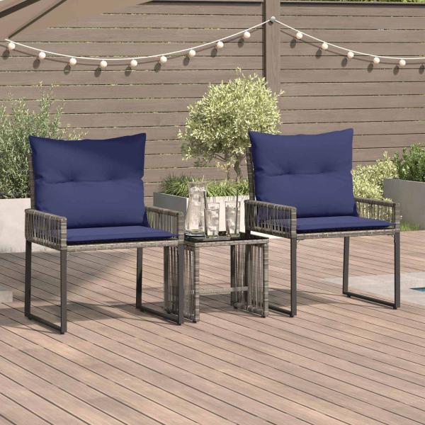 ARDEBO.de - Gartenmöbel Set 7 stk. Grau und Marineblau Poly-Rattan