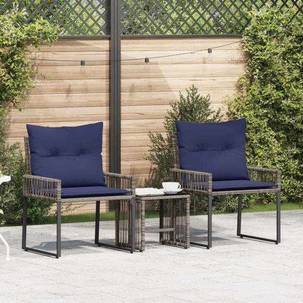 Gartenmöbel Set 7 stk. Grau und Marineblau Poly-Rattan