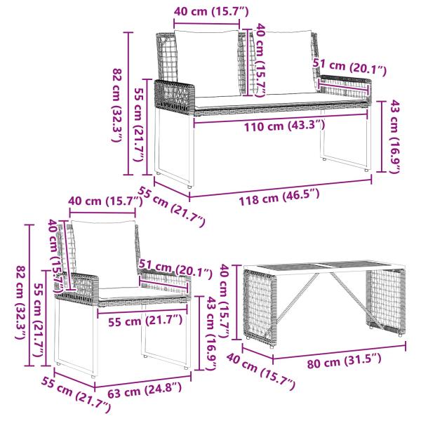 Gartenmöbel-Set 4 Stk. Schwarz und Türkis