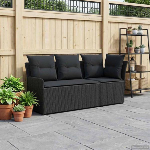 ARDEBO.de - Gartenarmsessel mit Ecksofa 2 Stück Schwarz PE-Rattan