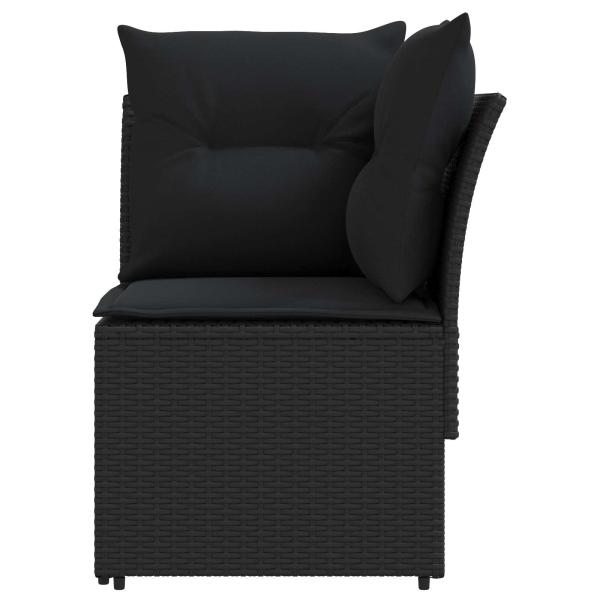 Gartenarmsessel mit Ecksofa 2 Stück Schwarz PE-Rattan