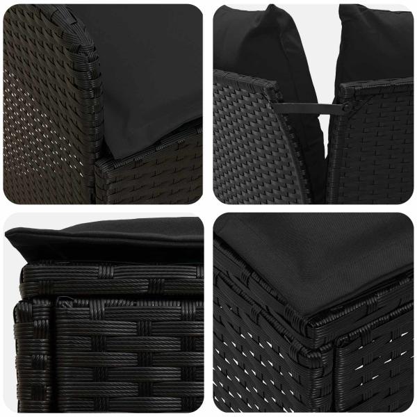 Gartenarmsessel mit Ecksofa 2 Stück Schwarz PE-Rattan