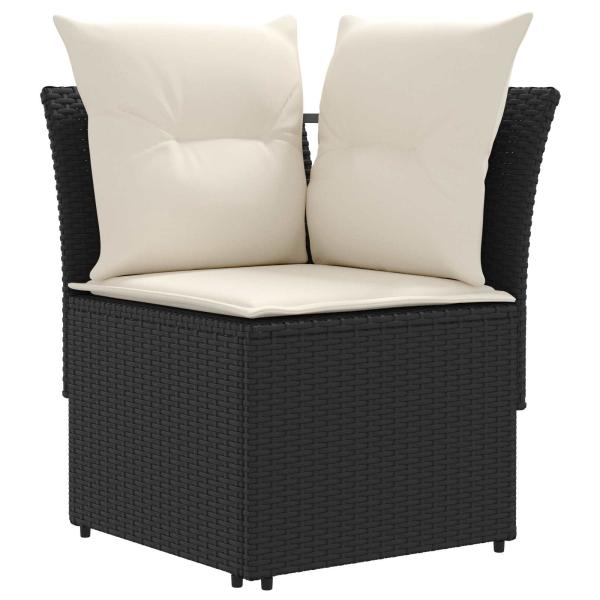 2 stk. Gartenarmsessel mit Ecksofa PE-Rattan Schwarz und Creme