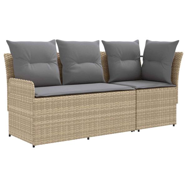 2 stk. Gartenarmsessel mit Ecksofa PE-Rattan Beige und Hellgrau