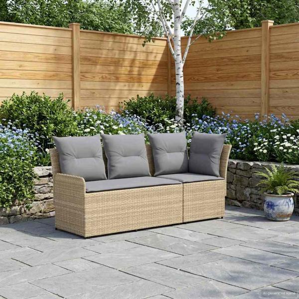 2 stk. Gartenarmsessel mit Ecksofa PE-Rattan Beige und Hellgrau