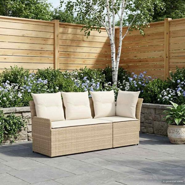 ARDEBO.de - Gartenarmsessel mit Ecksofa 2 Stück Beige und Creme PE-Rattan