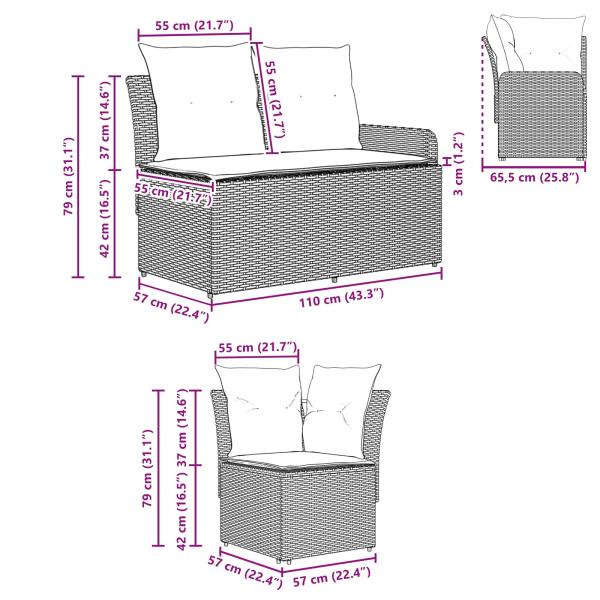 Gartenarmsessel mit Ecksofa 2 Stück Beige und Creme PE-Rattan