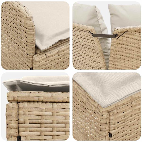 Gartenarmsessel mit Ecksofa 2 Stück Beige und Creme PE-Rattan