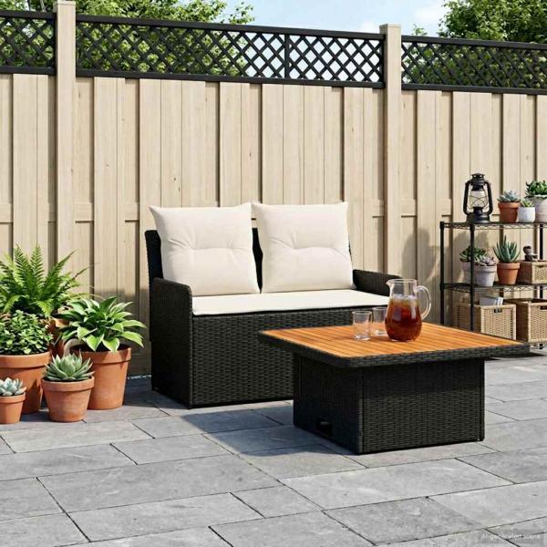 Garten Armlehnen Sofa mit Klapptisch 2 Stück Schwarz und Creme