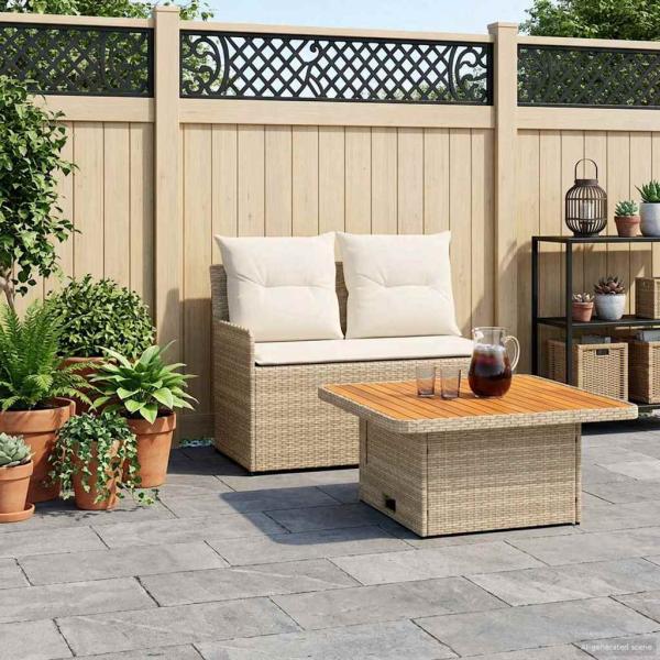 ARDEBO.de - Garten Armlehnen Sofa mit Klapptisch 2 stk. 2-Sitzer PE-Rattan