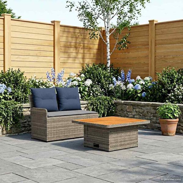 ARDEBO.de - Garten Armlehnen Sofa mit Klapptisch 2 Stück PE-Rattan