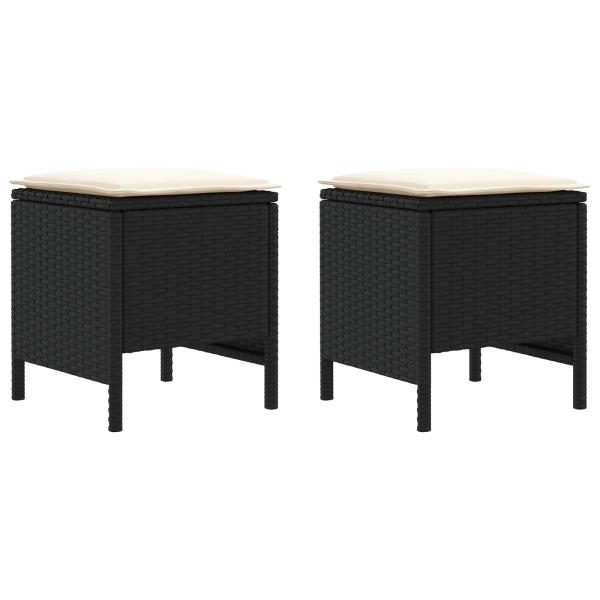2 stk. Garten-Fußhocker PE-Rattan Schwarz und Creme
