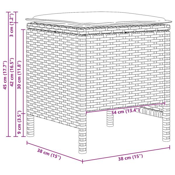 Garten-Fußhocker 2 Stück Schwarz und Türkis 38 x 38 x 45 cm