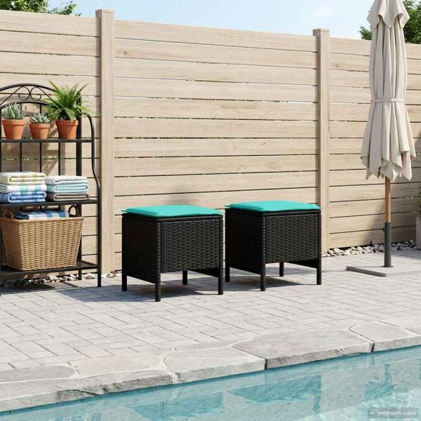 Garten-Fußhocker 2 Stück Schwarz und Türkis 38 x 38 x 45 cm